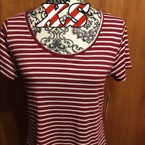LuLaRoe XS Red & White Striped Classic Tee